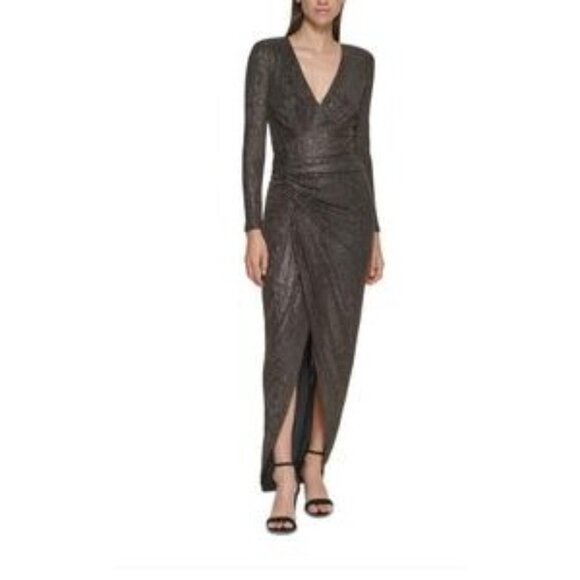 Vince Camuto Gold Black Shimmer Dress Size 12 Petite NWT - Picture 1 of 8